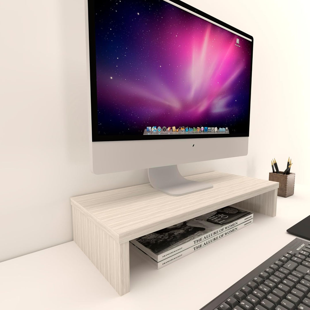 Henor Monitorständer TV-Bildschirmerhöhung in FSC® Holz 62 x 26.5 x 12 cm. Unterstützt 50 kg Eiche E