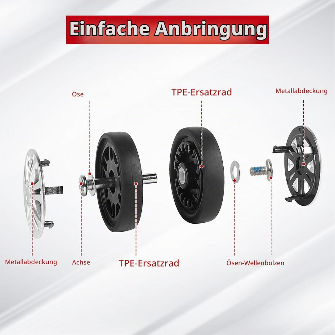 8 pcs Koffer Ersatzrollen 55mm x 12mm, Kofferrollen Ersatzrollen für Gepäck mit Doppelrollen, Koffer