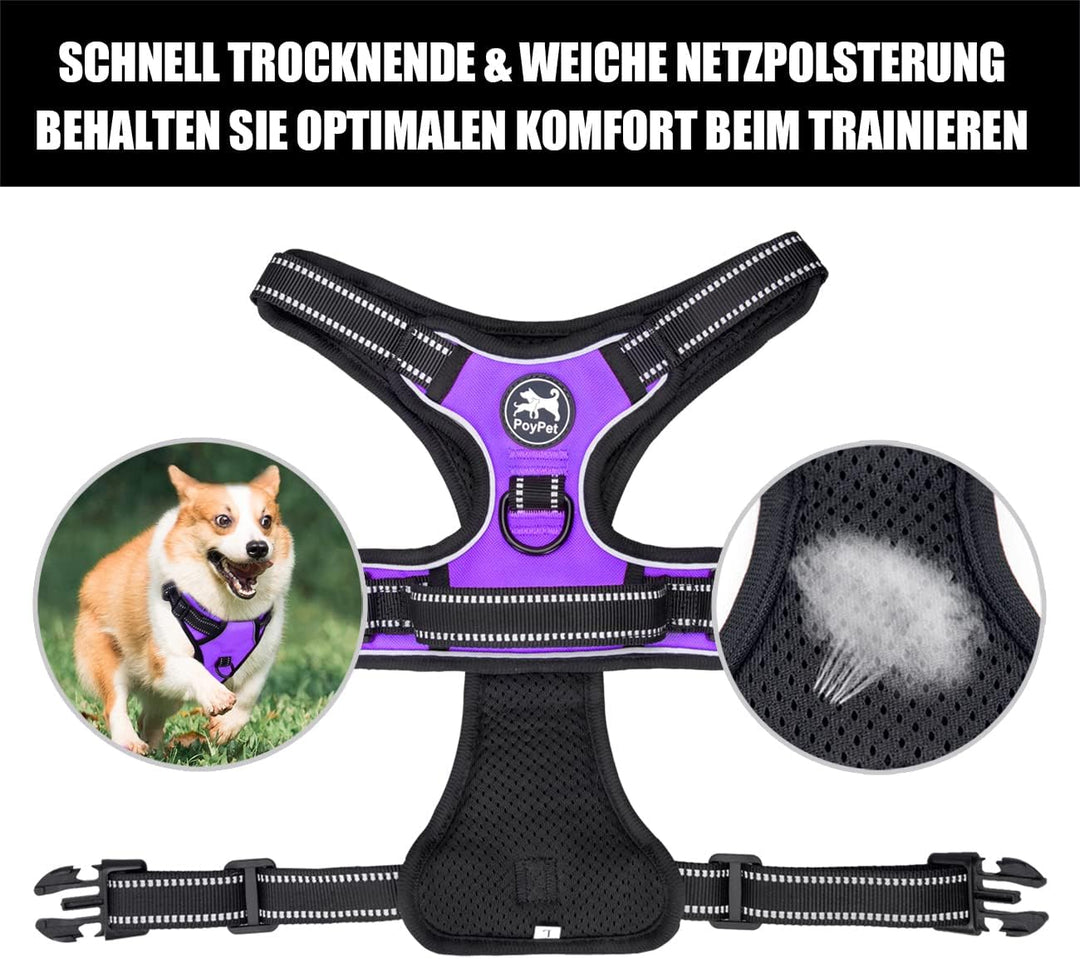 PoyPet No Pull Hundegeschirr, reflektierendes Westengeschirr mit 2 Leinenbefestigungen und einfachem