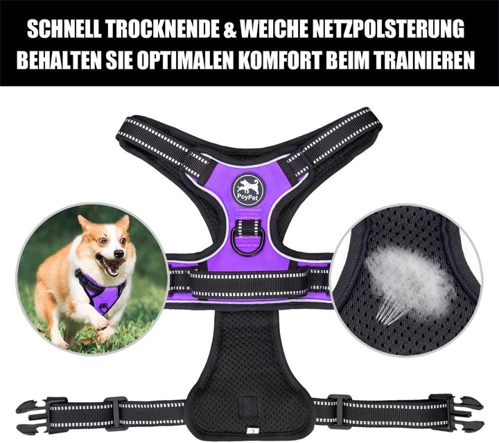 PoyPet No Pull Hundegeschirr, reflektierendes Westengeschirr mit 2 Leinenbefestigungen und einfachem