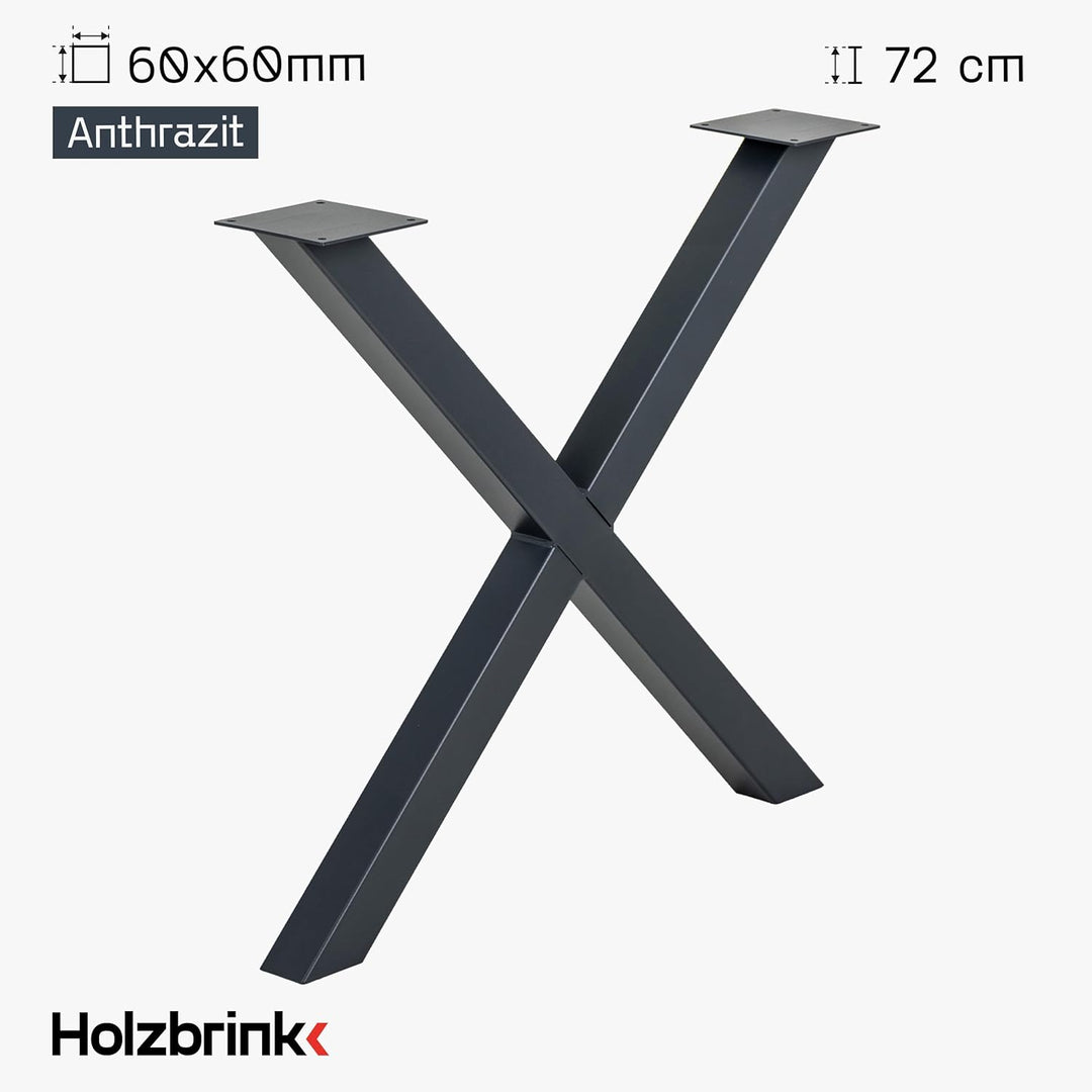 HOLZBRINK Tischbeine Metall Grau X-Form | Design Tischkufen/Tischgestell für Couchtisch, Esstisch, S