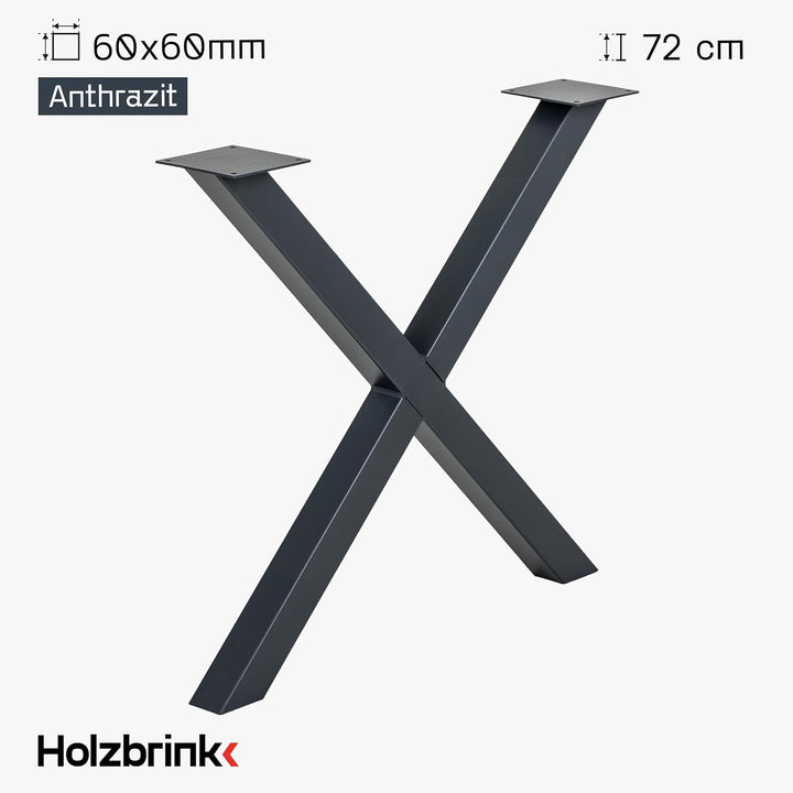 HOLZBRINK Tischbeine Metall Grau X-Form | Design Tischkufen/Tischgestell für Couchtisch, Esstisch, S