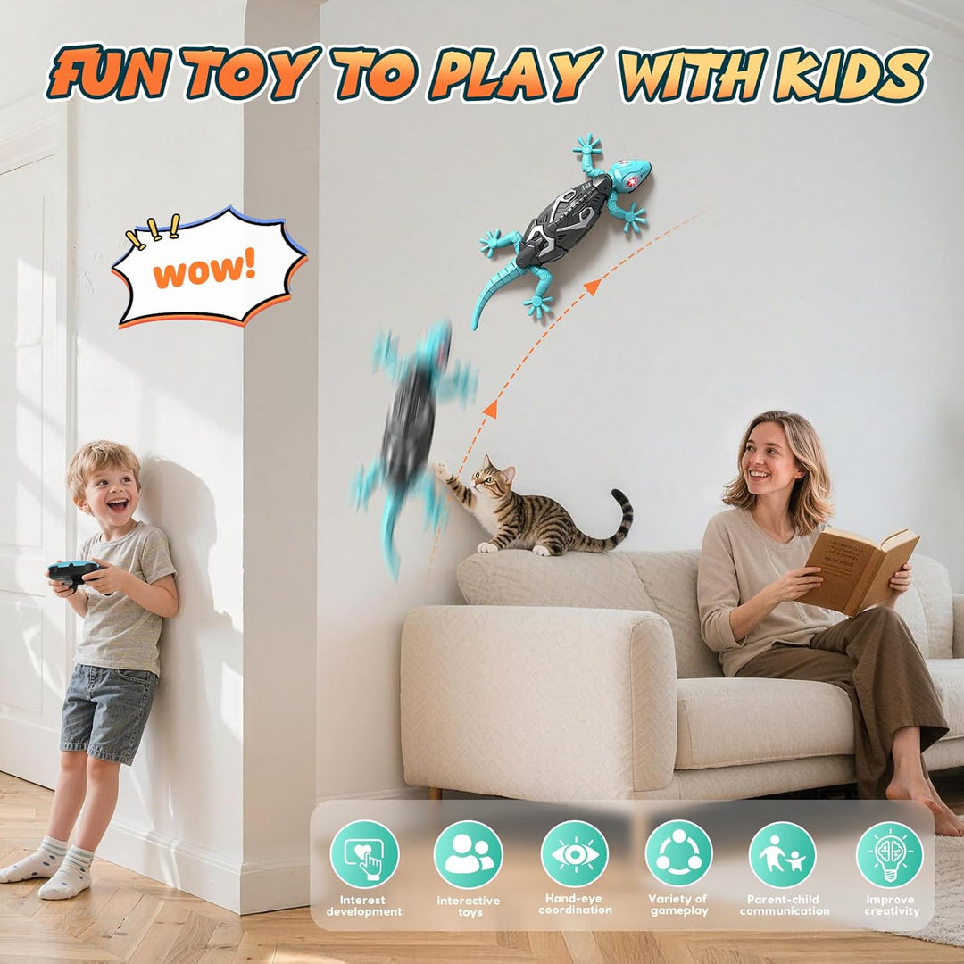 Wandkletternder Gecko Ferngesteuerter Spielzeug für Kinder – Wiederaufladbarer RC Klettergecko mit L