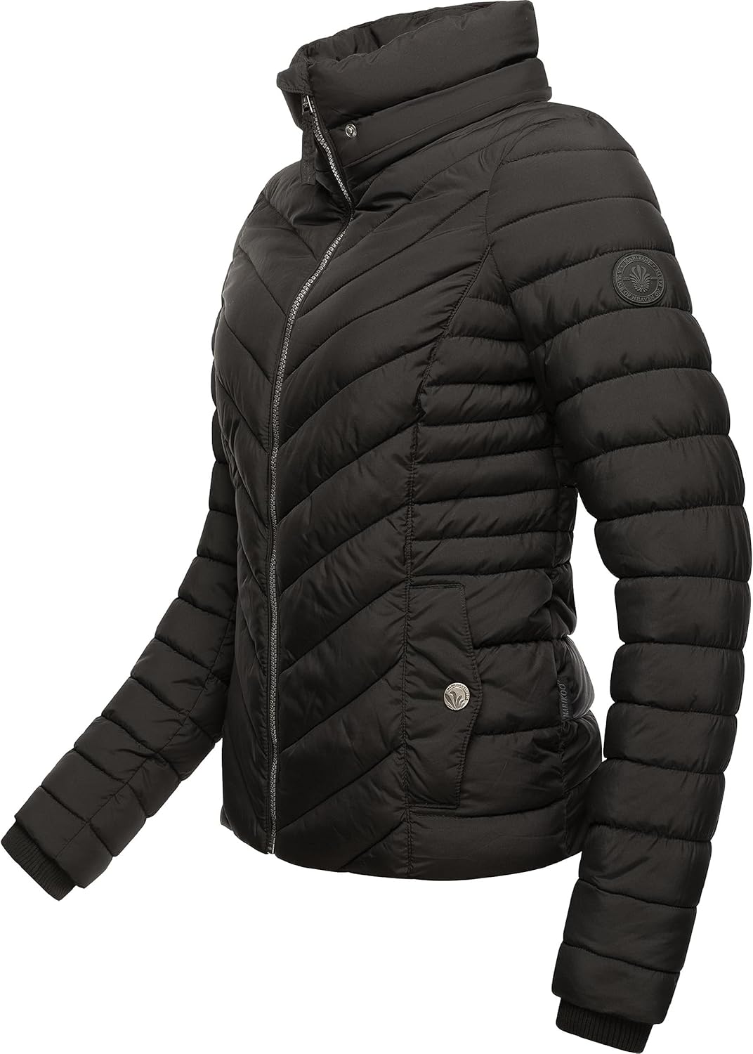 MARIKOO Damen Übergangsjacke leichte Steppjacke kurz mit Abnehmbarer Kapuze Kagomee XS-XXL XL Schwar