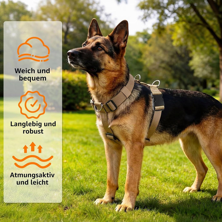 Hundegeschirr Mittelgrosse Grosse Hunde, Anti Zug Brustgeschirr Verstellbar mit Front Clip, Taktisch