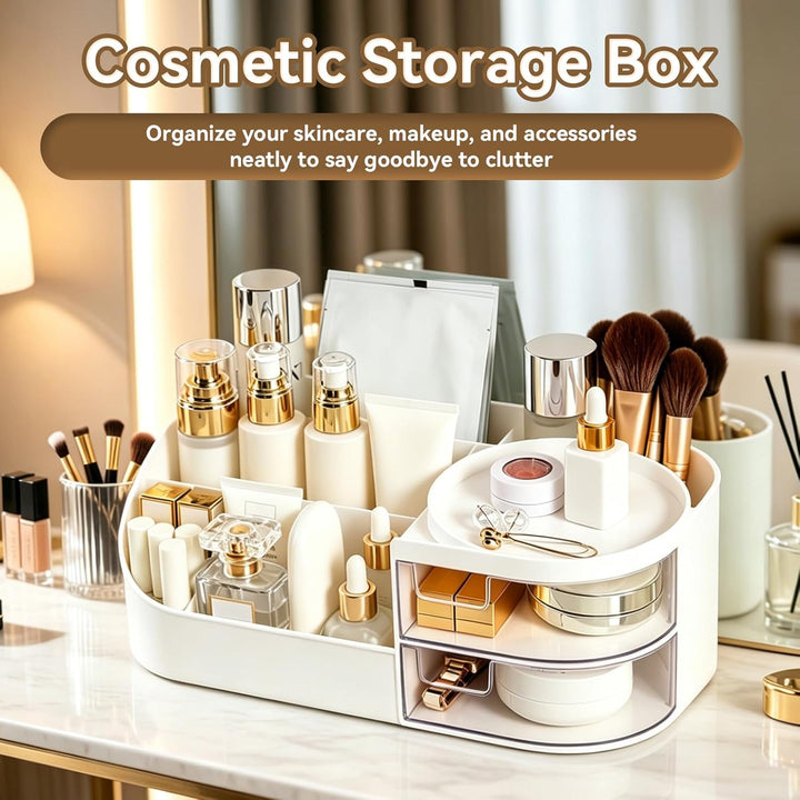 Schminktisch Organizer mit 2 Schubladen & Pinselhalter, Make Up Organizer Kosmetik Aufbewahrung für