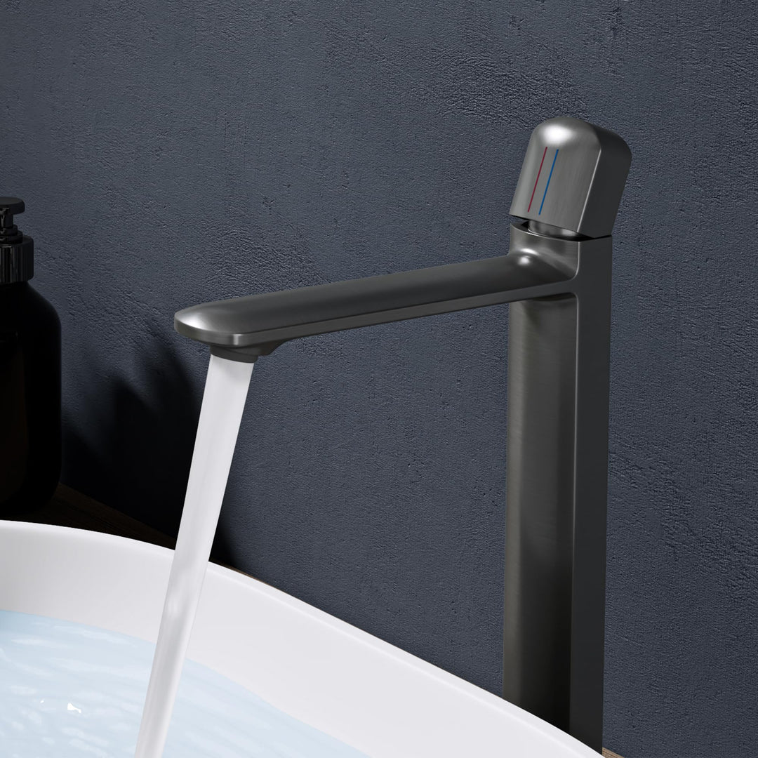 doporro Wasserhahn Bad Grau, Waschtischarmatur Hoch 236 mm Auslaufhöhe | Waschbecken Armaturen mit V