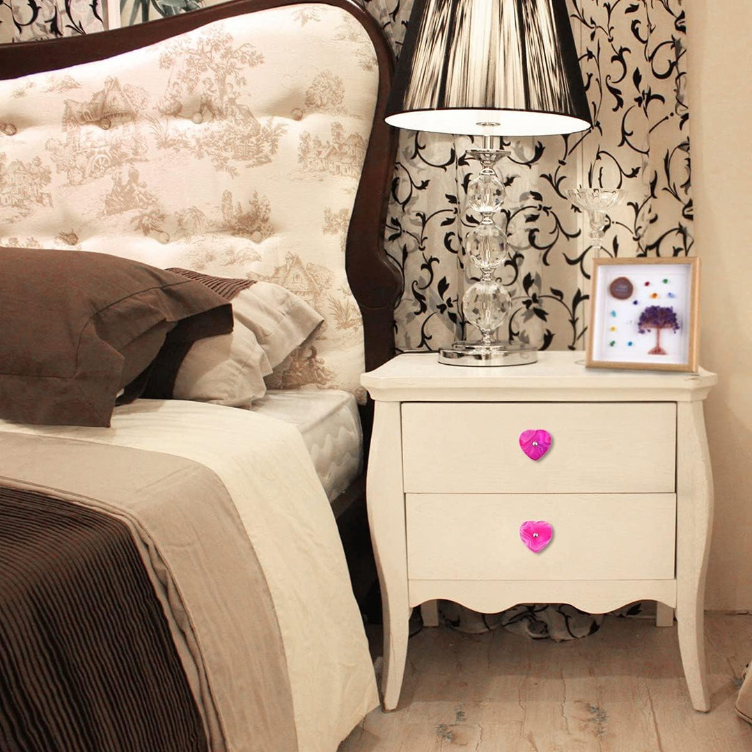 KYEYGWO 4 Stück Rosa Herz Achat Scheiben Möbelknöpfe, Polierte Herzförmig Edelstein Schubladenknöpfe