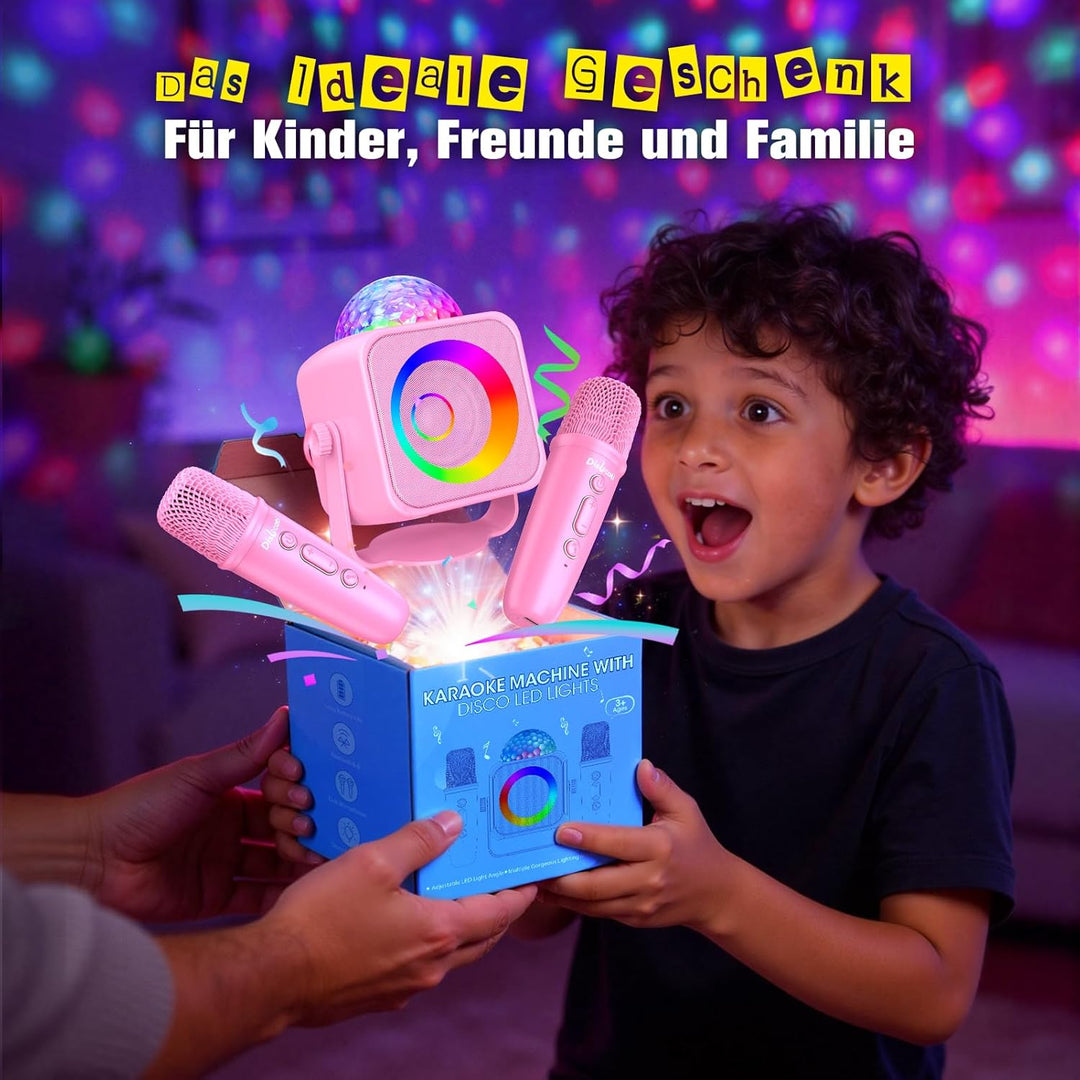 Dislocati Geschenk Mädchen 3-15 Jahre, LED Disco Karaoke Maschine Mikrofon Kinder Mit 2 Bluetooth Mi