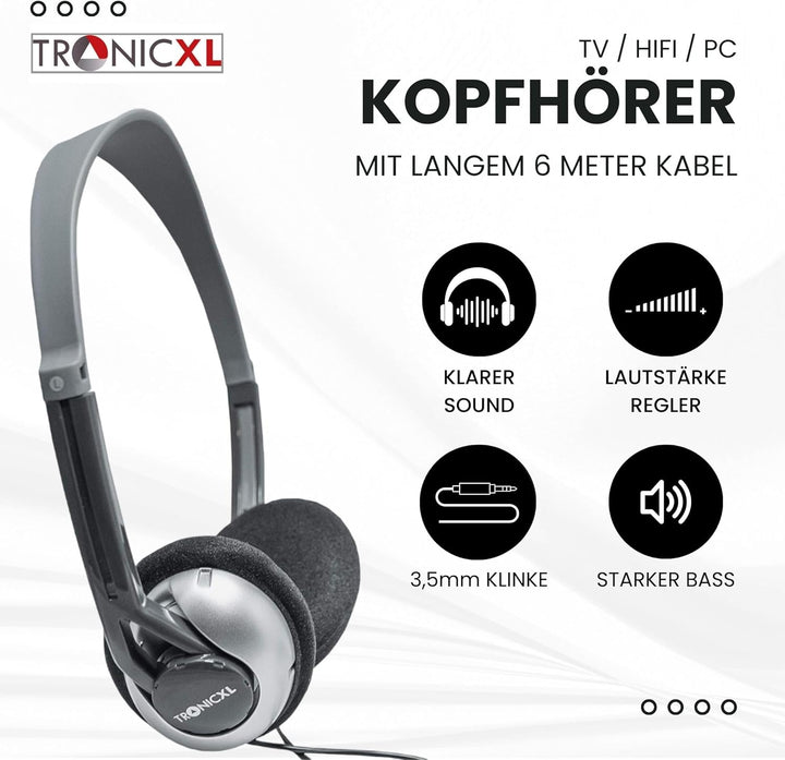 Fernseh Kopfhörer 6m langes Kabel Kopfbügel kompatibel mit für Fernseher Samsung LG Sony Toshiba DYO