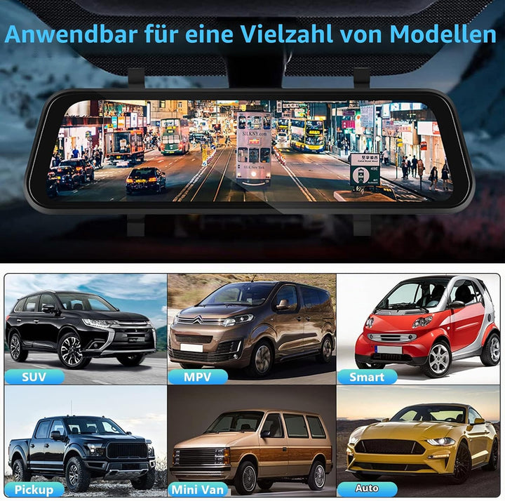 Hodozzy Spiegel Dashcam Carplay Wireless Android Auto Bluetooth 9,66 Zoll IPS Touchscreen Frontkamer