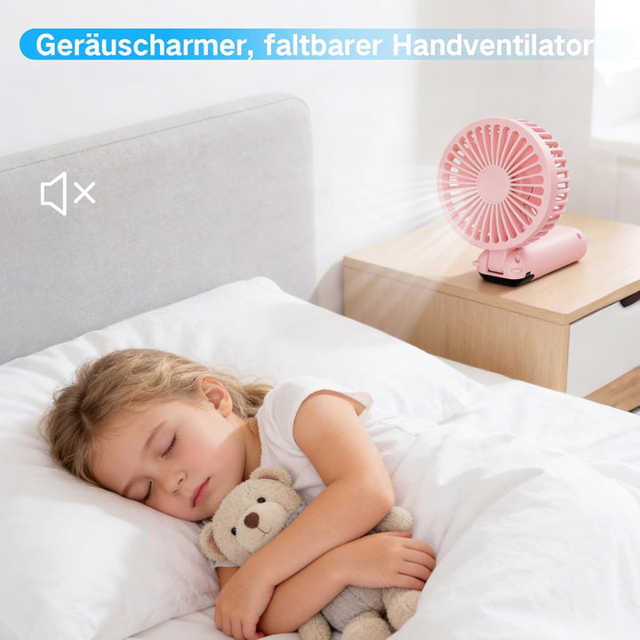 Handventilator, Tragbarer Mini Ventilator mit 4000mAh Akku, 6 Geschwindigkeitsstufen, 90° Faltbar Ha