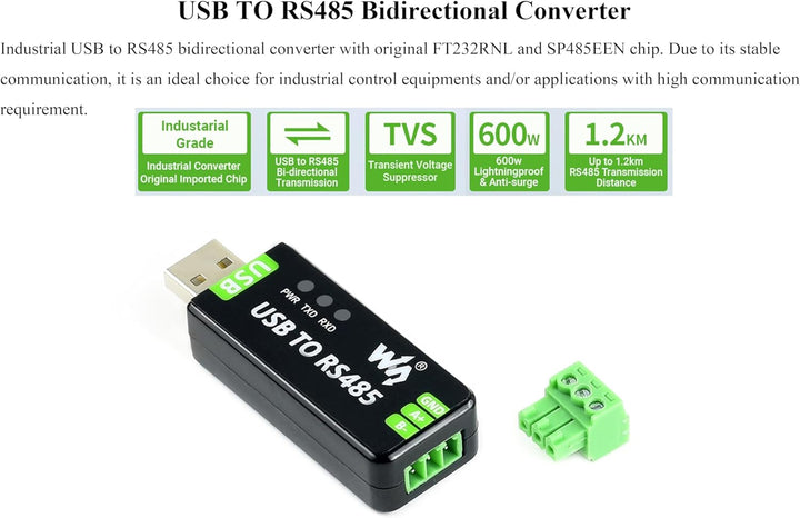 Industrial USB to RS485 Bidirectional Converter with Original FT232RNL and SP485EEN Chip, Supports L