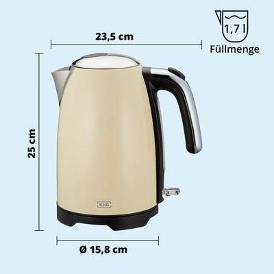 KHG Wasserkocher WK-1714 CE Creme Beige 1,7 Liter 2200 Watt, Retro Look, Abschaltautomatik, herausne