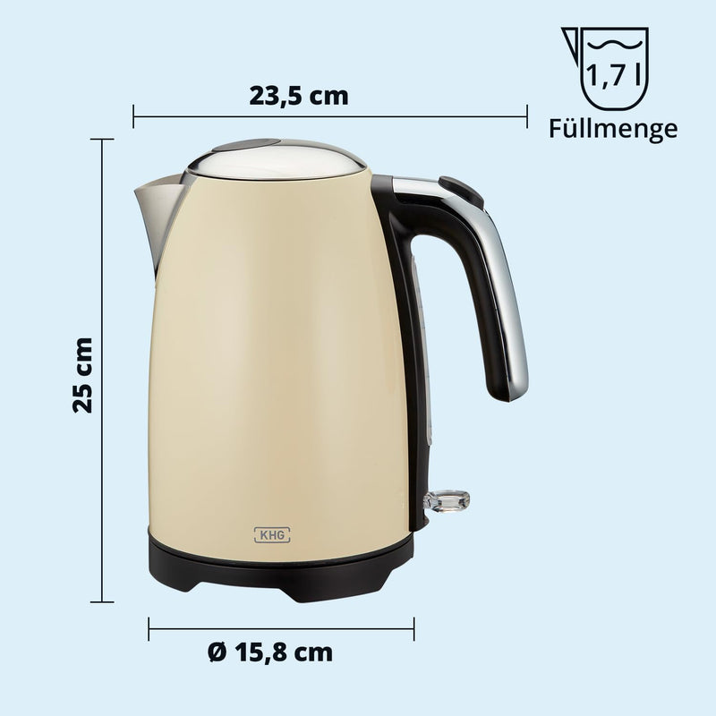 KHG Wasserkocher WK-1714 CE Creme Beige 1,7 Liter 2200 Watt, Retro Look, Abschaltautomatik, herausne