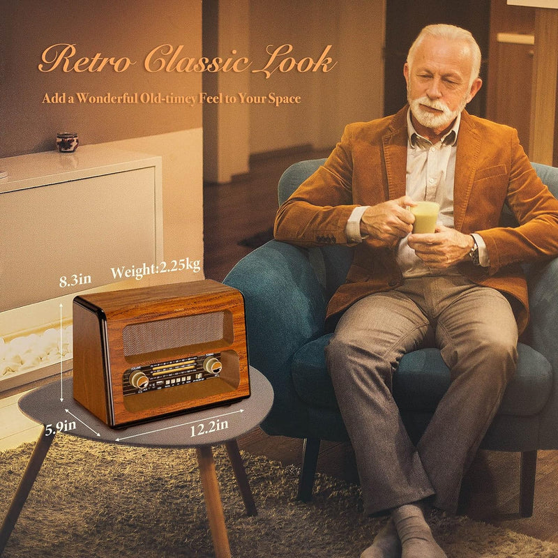 PRUNUS J-199 Retro Radio Bluetooth, AM FM SW Nostalgie Radio Batteriebetrieben, Kofferradio Akku Rad