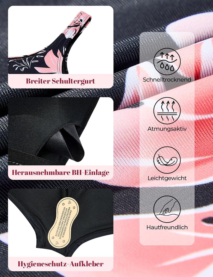 Durio Badekleid Damen Badeanzug Bauchweg Push Up Einteilig Netzstoff Rückenfrei Elegant Bademode mit