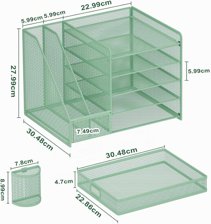 Marbrasse Schreibtisch Organizer mit Aktenhalter, 5 Ebenen Papier Briefablage mit Schublade und 2 St
