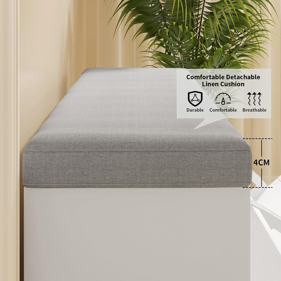 VOWNER Schuhschrank mit 2 Klappen, Schuhregal Schuhkipper Schmal, Sitzbank mit Sitzkissen, Verstellb