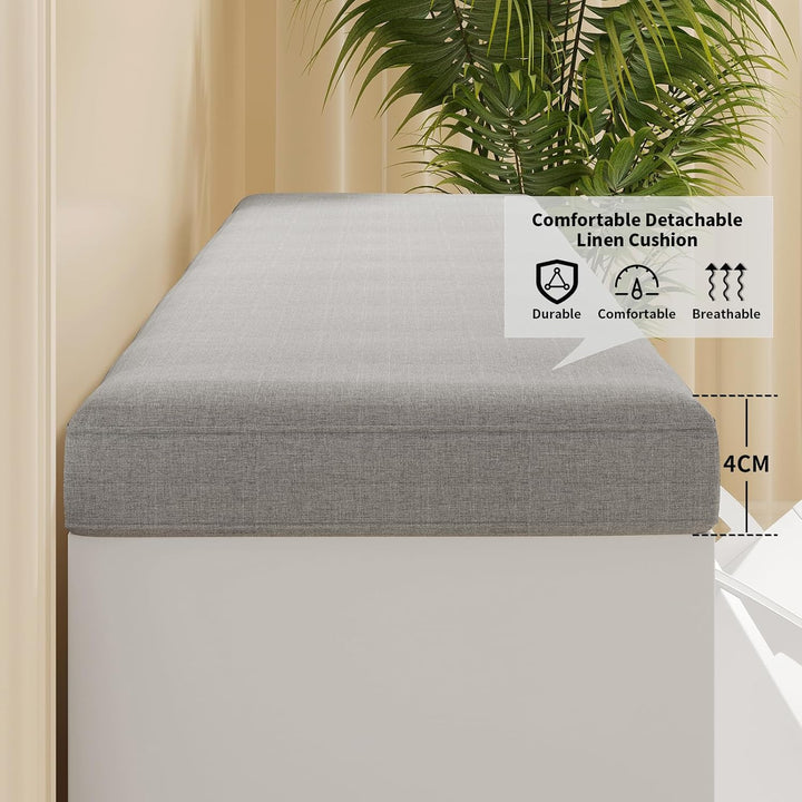 VOWNER Schuhschrank mit 2 Klappen, Schuhregal Schuhkipper Schmal, Sitzbank mit Sitzkissen, Verstellb