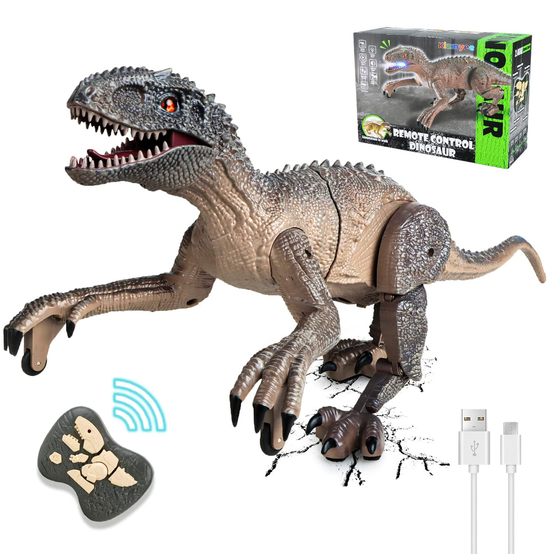 Kizmyee Dinosaurier Spielzeug, Dino Ferngesteuertes Velociraptor für Kinder, Realistische Gehbewegun