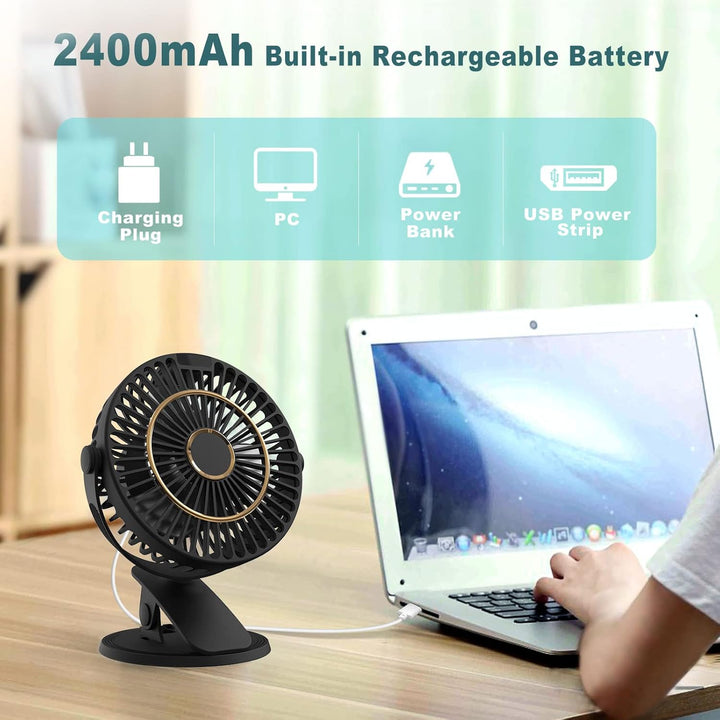 COZII Mini Ventilator, USB Ventilator Clip Ventilator Tischventilator mit Akku, 5 Geschwindigkeiten