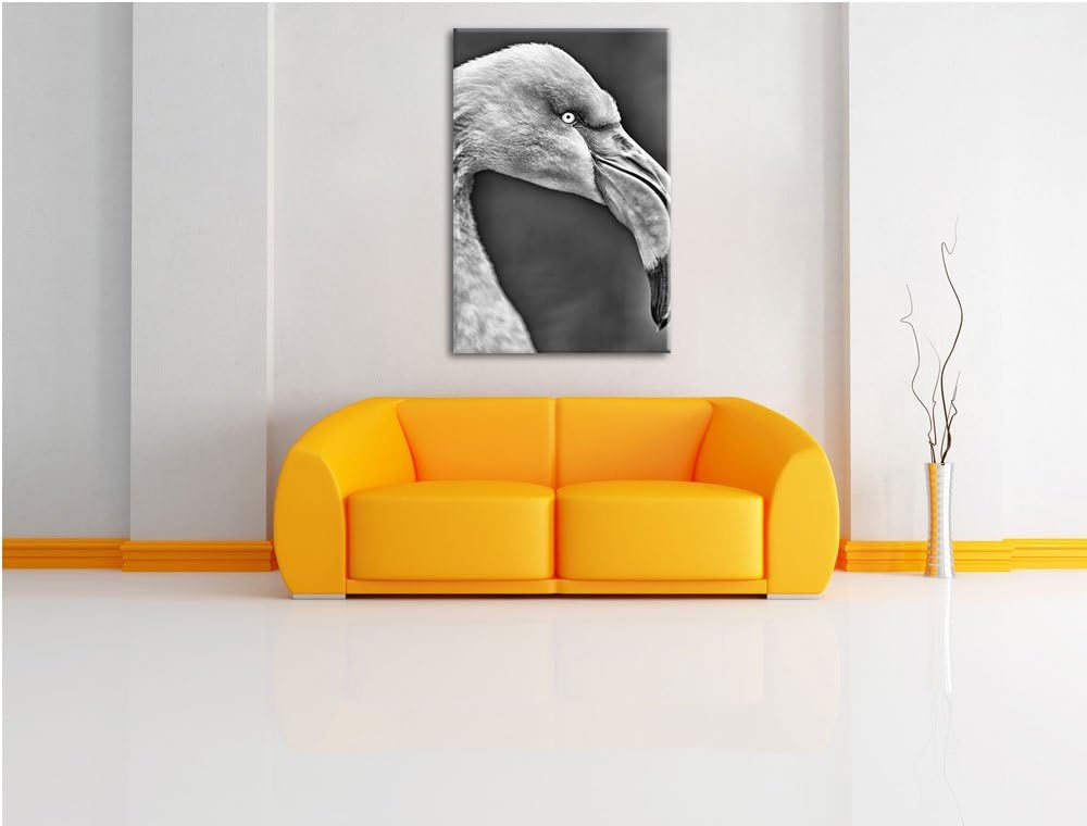 Pixxprint Monocrome, Flamingo im Seitenprofil, Format: 100x70 auf Leinwand, riesige Bilder fertig ge