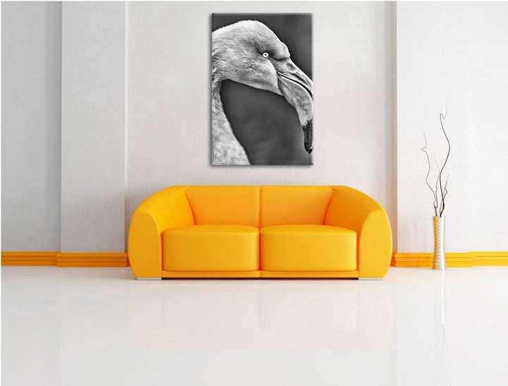 Pixxprint Monocrome, Flamingo im Seitenprofil, Format: 100x70 auf Leinwand, riesige Bilder fertig ge