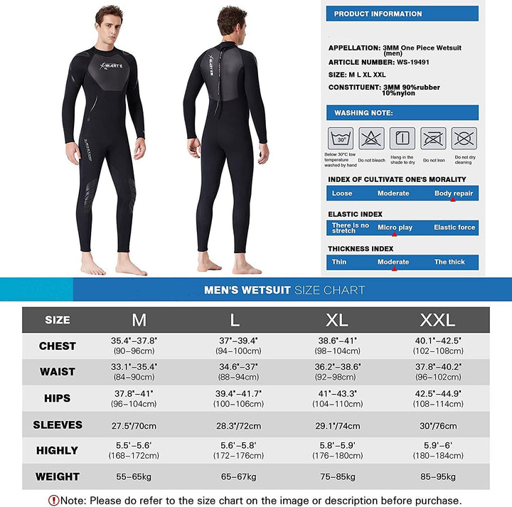3 mm Neoprenanzug Herren Damen, Reissverschluss hinten Ganzkörper Tauchanzug, Einteilig Nassanzüge T
