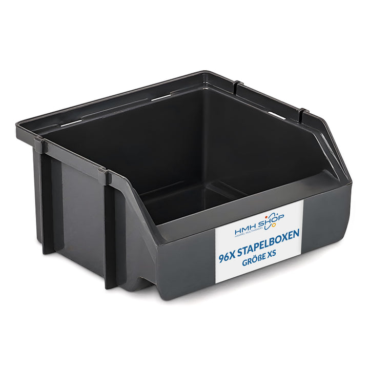 HMH 96x Stapelboxen Grösse XS Werkstatt Garage Keller Sichtlagerboxen 90x102x50mm Lagerboxen ANTHRAZ