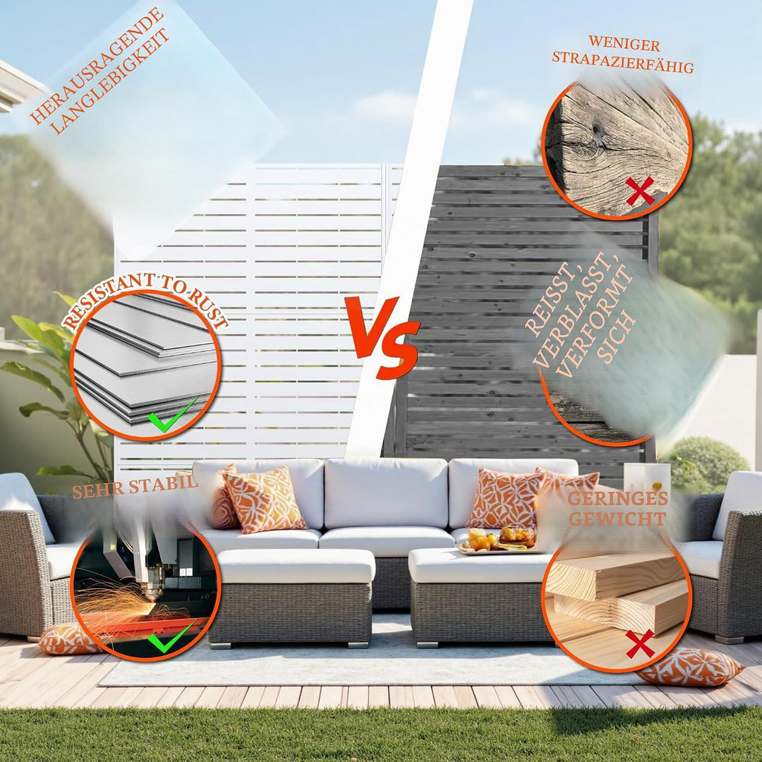 Paravent Outdoor, 120x180cm Freistehender Sichtschutz aus Stahl, Windschutz für Terrasse und Garten,