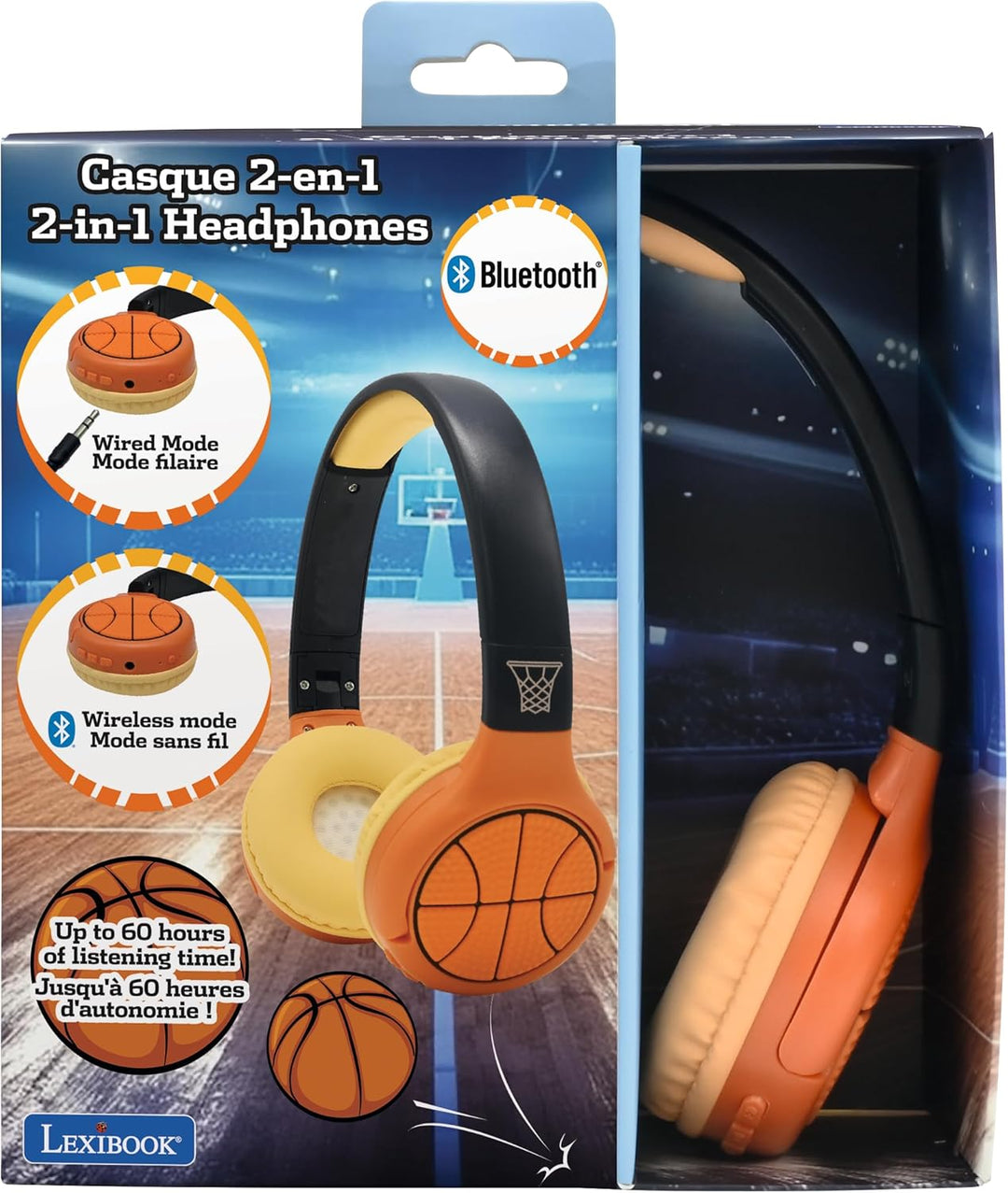 Lexibook - Basketball - 2-in-1 Bluetooth- und kabelgebundene Kopfhörer mit Mikrofon und Steuerungsta