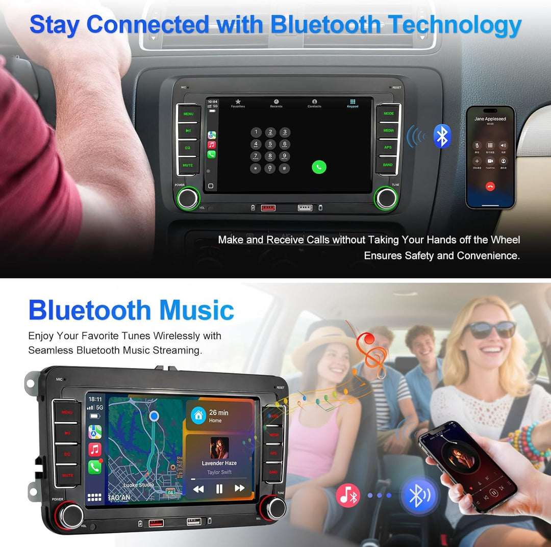 Autoradio mit Navi Bildschirm für VW Golf 5/6 Seat Passat Sharan Tiguan,7 Zoll Golf Radio mit Apple