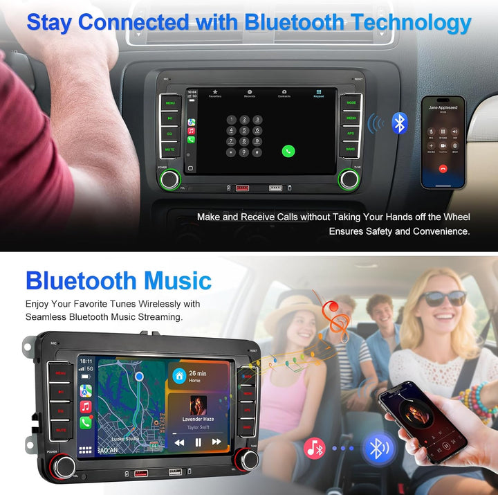 Autoradio mit Navi Bildschirm für VW Golf 5/6 Seat Passat Sharan Tiguan,7 Zoll Golf Radio mit Apple