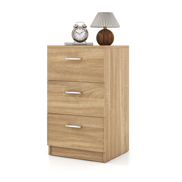 KOMFOTTEU Nachttisch Holz, Nachtschrank mit 3 Schubladen, Nachtkonsole 38 x 35 x 66 cm, Beistelltisc