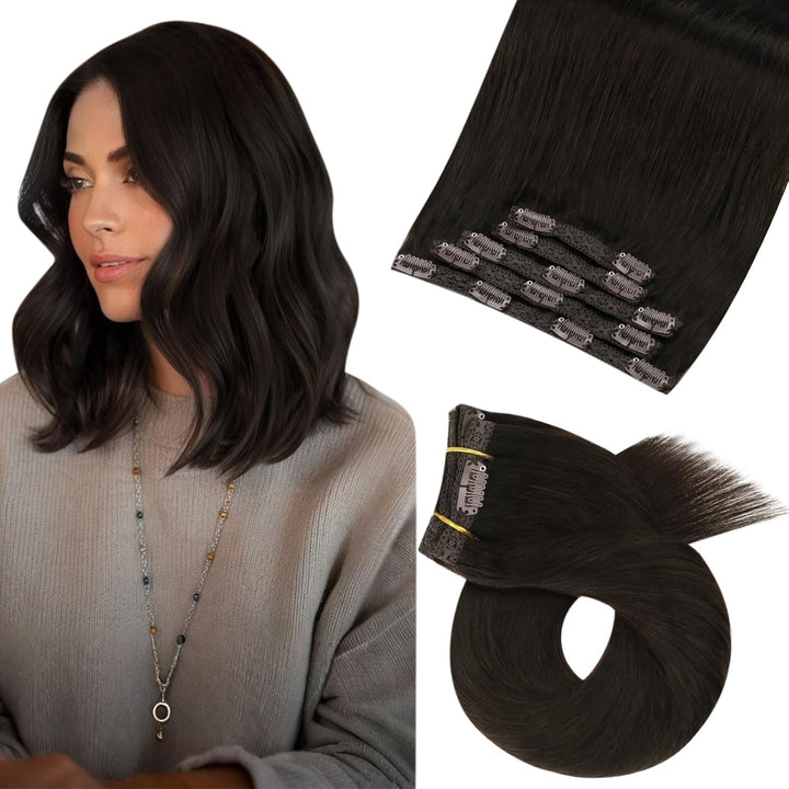 Moresoo Clip Extensions Echthaar Günstig Remy Haarverlängerung Clip in Extensions Echthaar Braun Ext