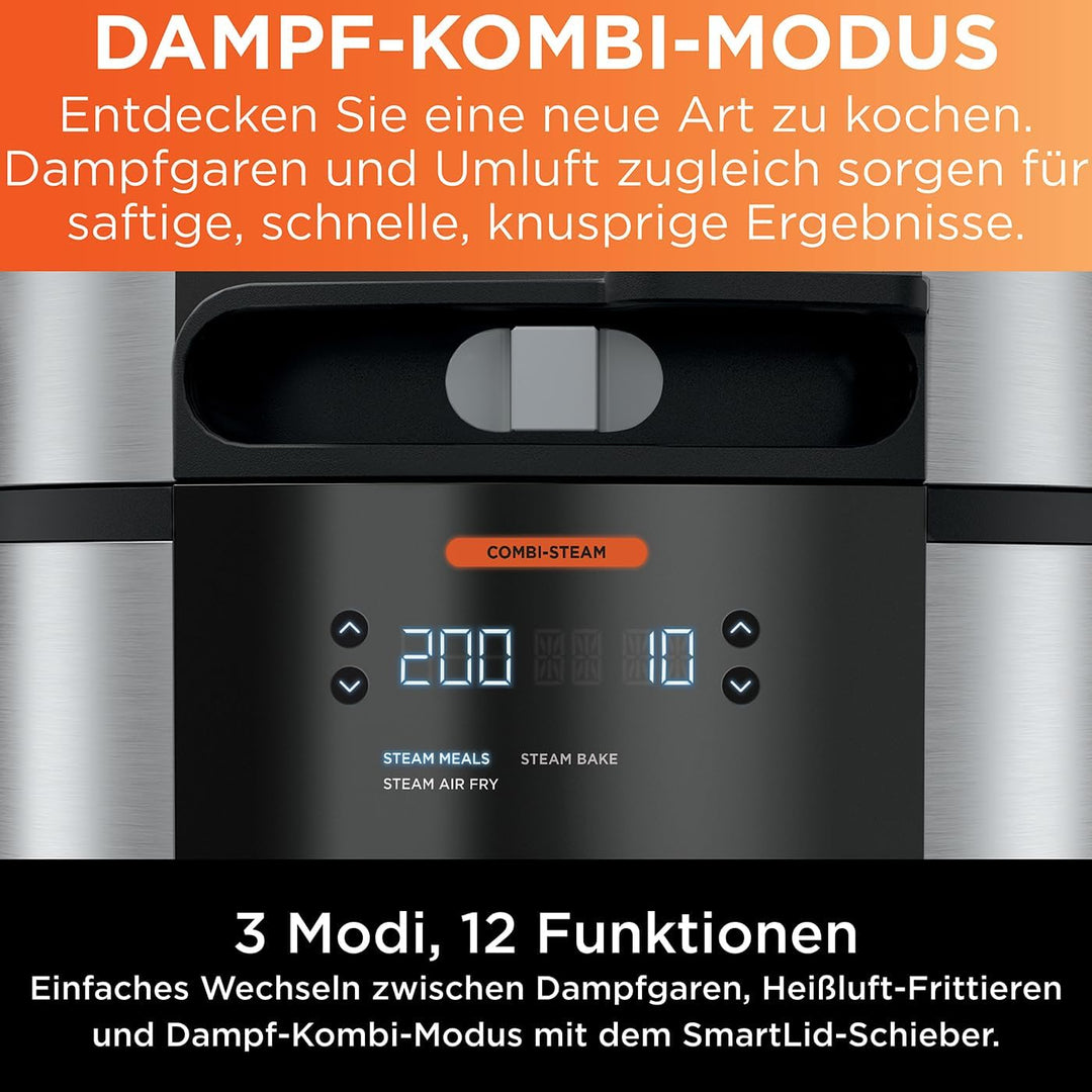 Ninja Foodi MAX 12-in-1 SmartLid-Multikocher [OL650EU], Schnellkochtopf & Heissluftfritteuse, 3 Modi