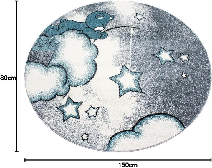 Teppium Kinderteppich für Jungen und Mädchen Bär Muster 80 x 150 cm Blau - Kurzflor Waschbarer Teppi