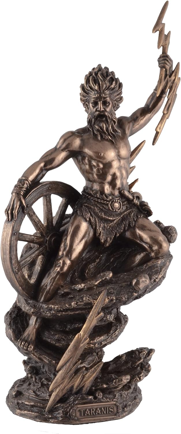 Taranis keltischer Gott des Donners - mit Blitz und Wagenrad bronziert by Veronese