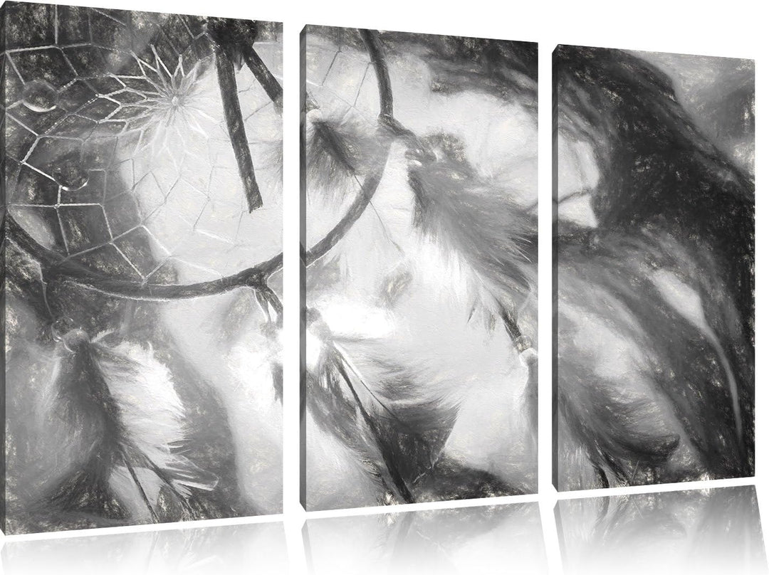 Pixxprint Traumfänger Kohle Zeichnung Effekt 3-Teiler Leinwandbild 120x80 Bild auf Leinwand