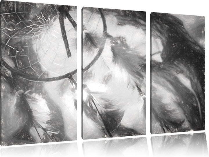 Pixxprint Traumfänger Kohle Zeichnung Effekt 3-Teiler Leinwandbild 120x80 Bild auf Leinwand