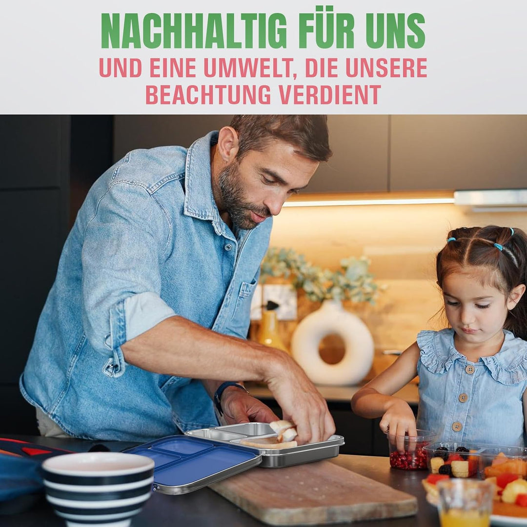 Premium Edelstahl Brotdose Kinder &amp; Erwachsene,Auslaufsichere Bento Box mit Fächern – Robuste Lunchb