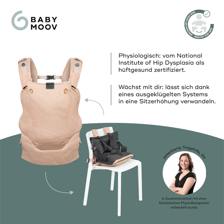 Babymoov Babytrage Moov & Boost Hazelnut beige - ergonomisch, für Babys und Kleinkinder, bis 20 kg H