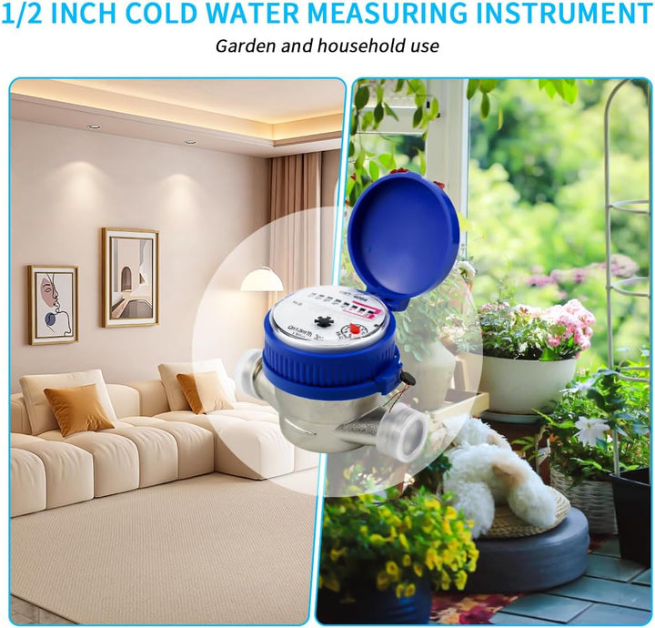 Wasserzähler für den Garten, 1/2 Zoll, kalibrierter Kaltwasserzähler, Wasserhahnzähler mit Montagezu