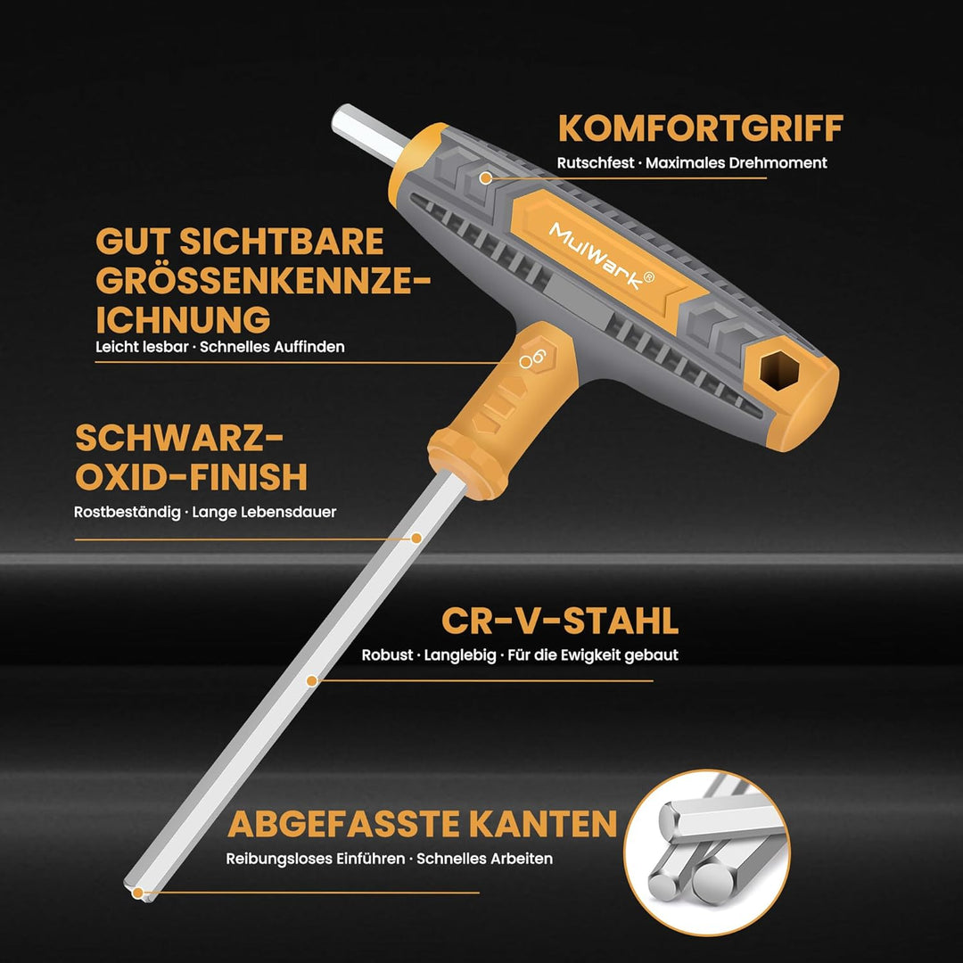 MulWark 14pc Imbusschlüssel Satz Mit Griff Inbusschlüssel Set T-Griff Schraubenschlüssel Set Metrisc