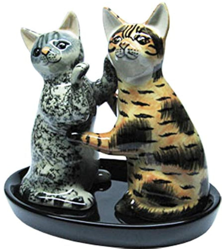 Keramik Salz und Pfefferstreuer Set Katzen Motiv (GRAU UND ROT), Grau und Rot