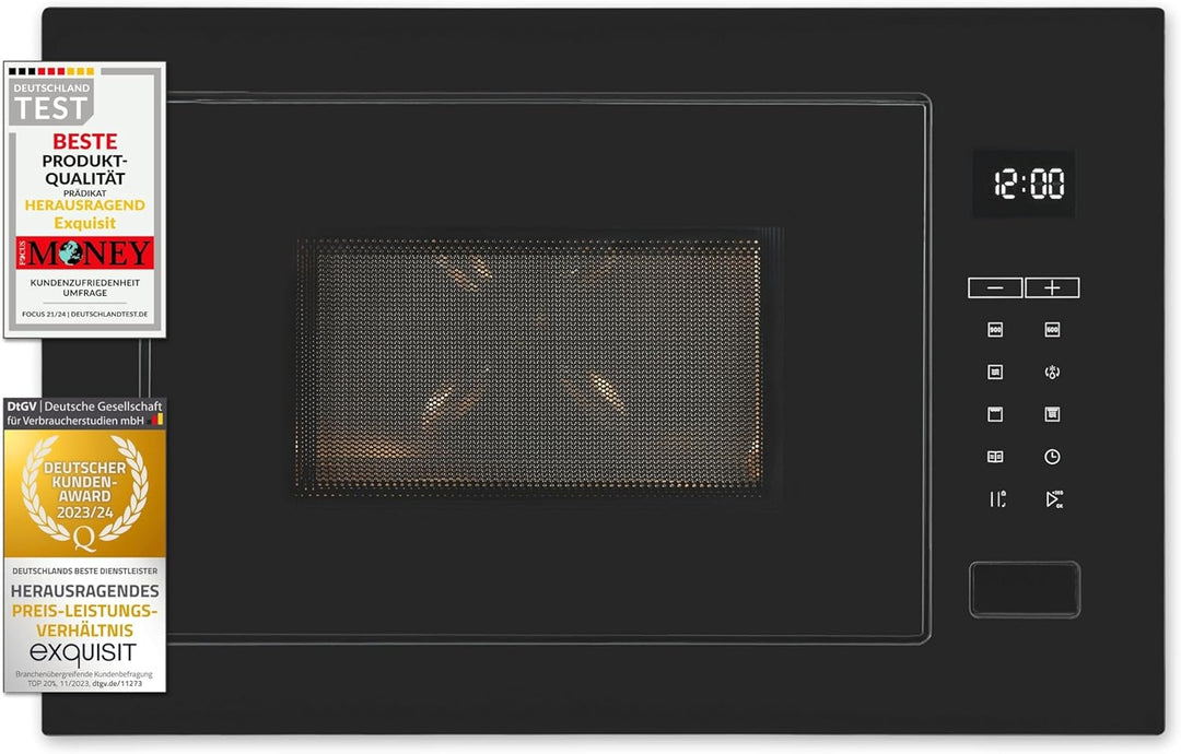 Exquisit EMW25-G-020 Schwarz | 60cm Einbaumikrowelle | Grillfunktion | Touch | Timer | Schnellstart