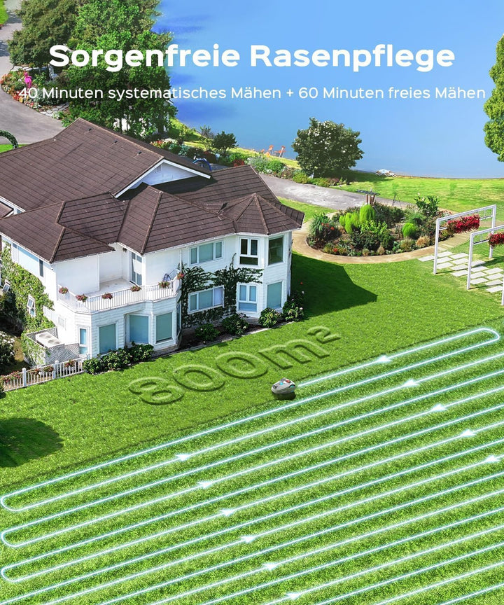 YARDCARE M800Plus Mähroboter ohne Begrenzungskabel,Max. 800 m²,GPS Positionierung+KI Vision,U-förmig