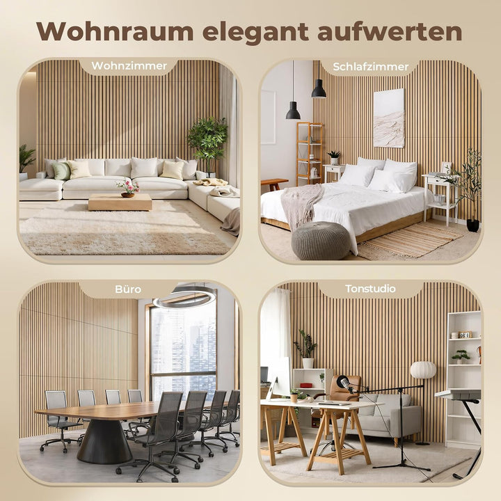Akustikpaneele 120x60x2,1 cm, Ohuhu 4 Stück Schallschutzplatten in Holzoptik, Modernes Wandpaneel mi