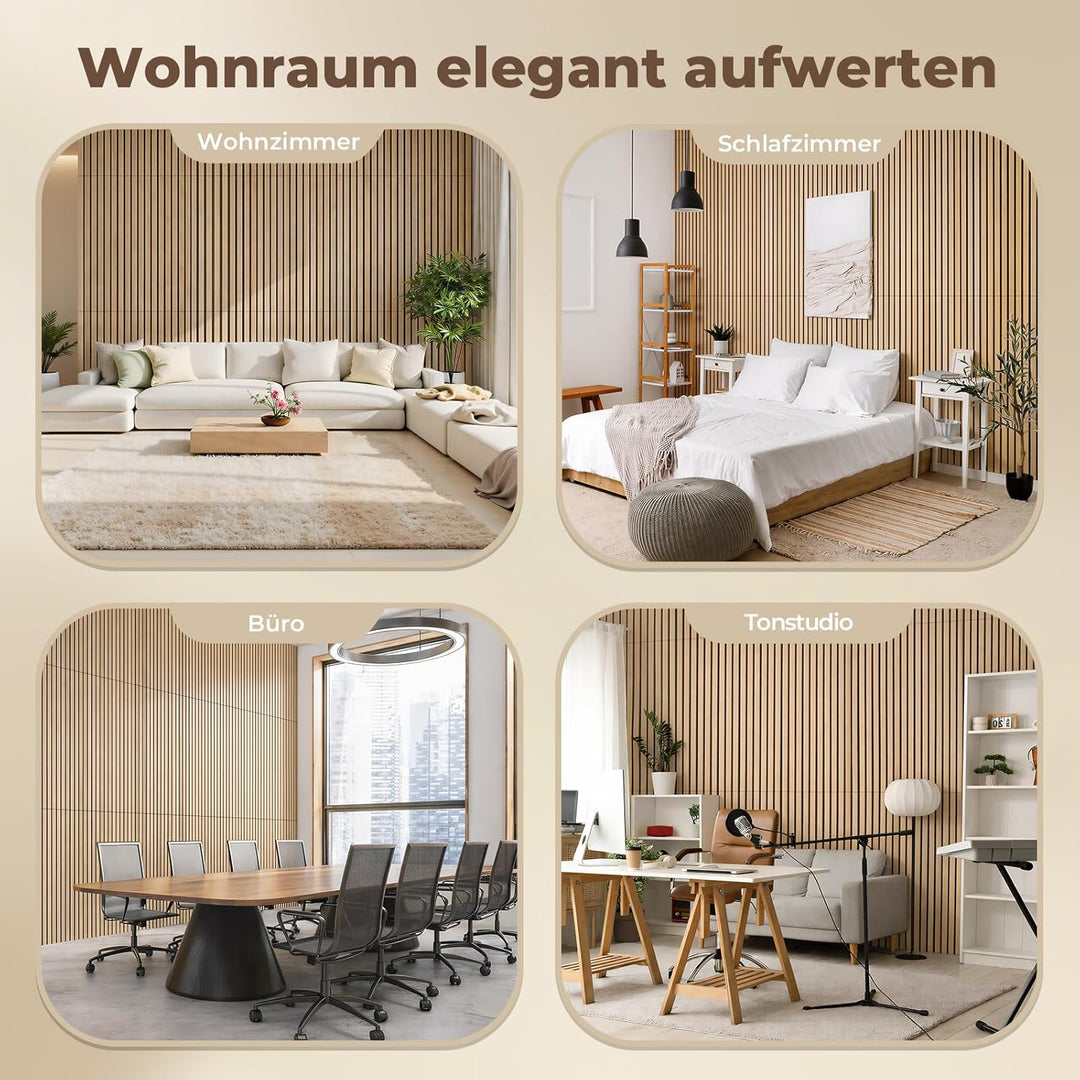 Akustikpaneele 120 x 60 x 2,1 cm, Ohuhu 2 Stück Schallschutzplatten in Holzoptik, Modernes Wandpanee
